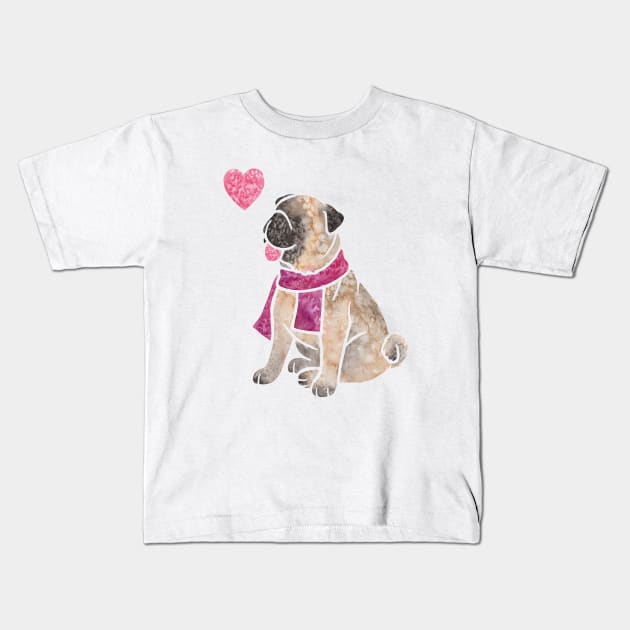 Watercolour Pug Kids T-Shirt by animalartbyjess